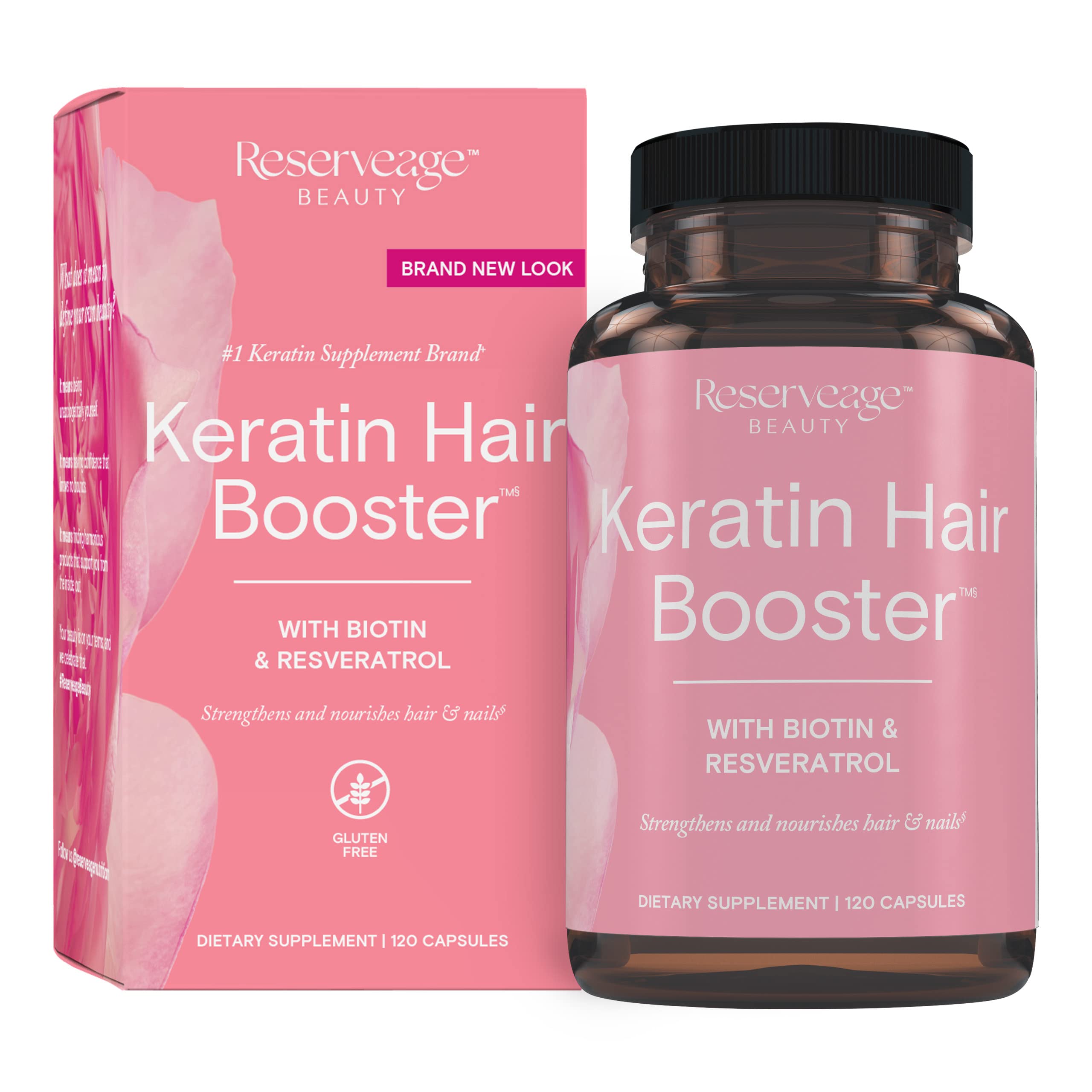 Reserveage Beauty Keratin Hair Booster bottle supports hair thickness and shine.