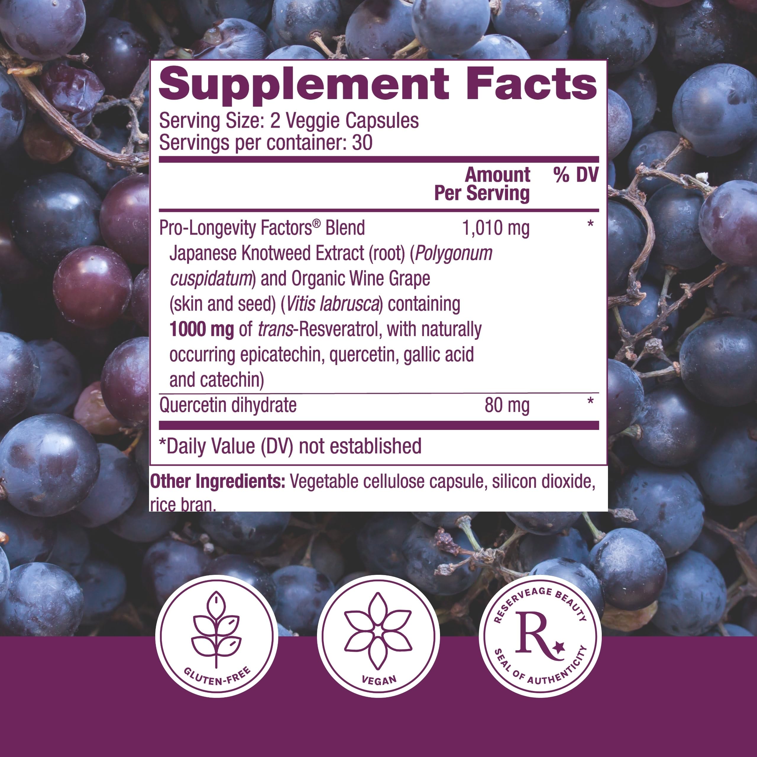 Reserveage Beauty Resveratrol capsules pictured for daily antioxidant support