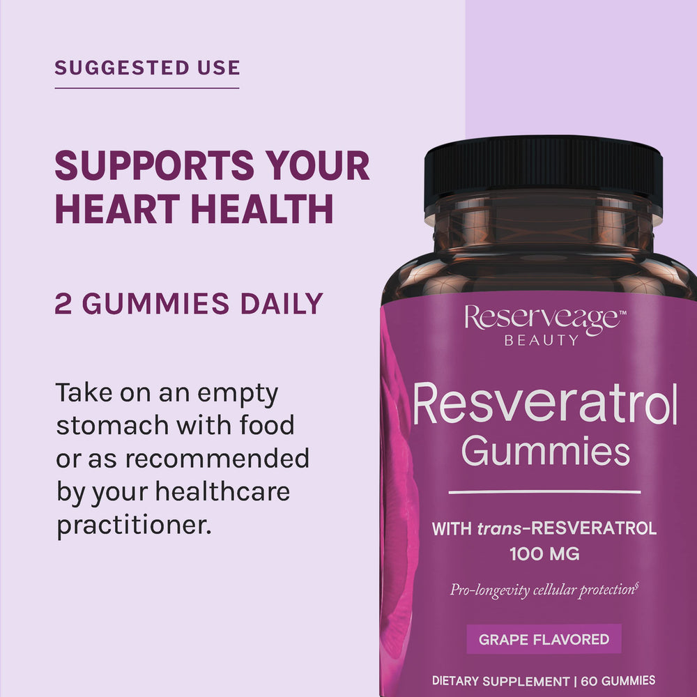 Reserveage Beauty Resveratrol Gummies ingredients panel highlights resveratrol content