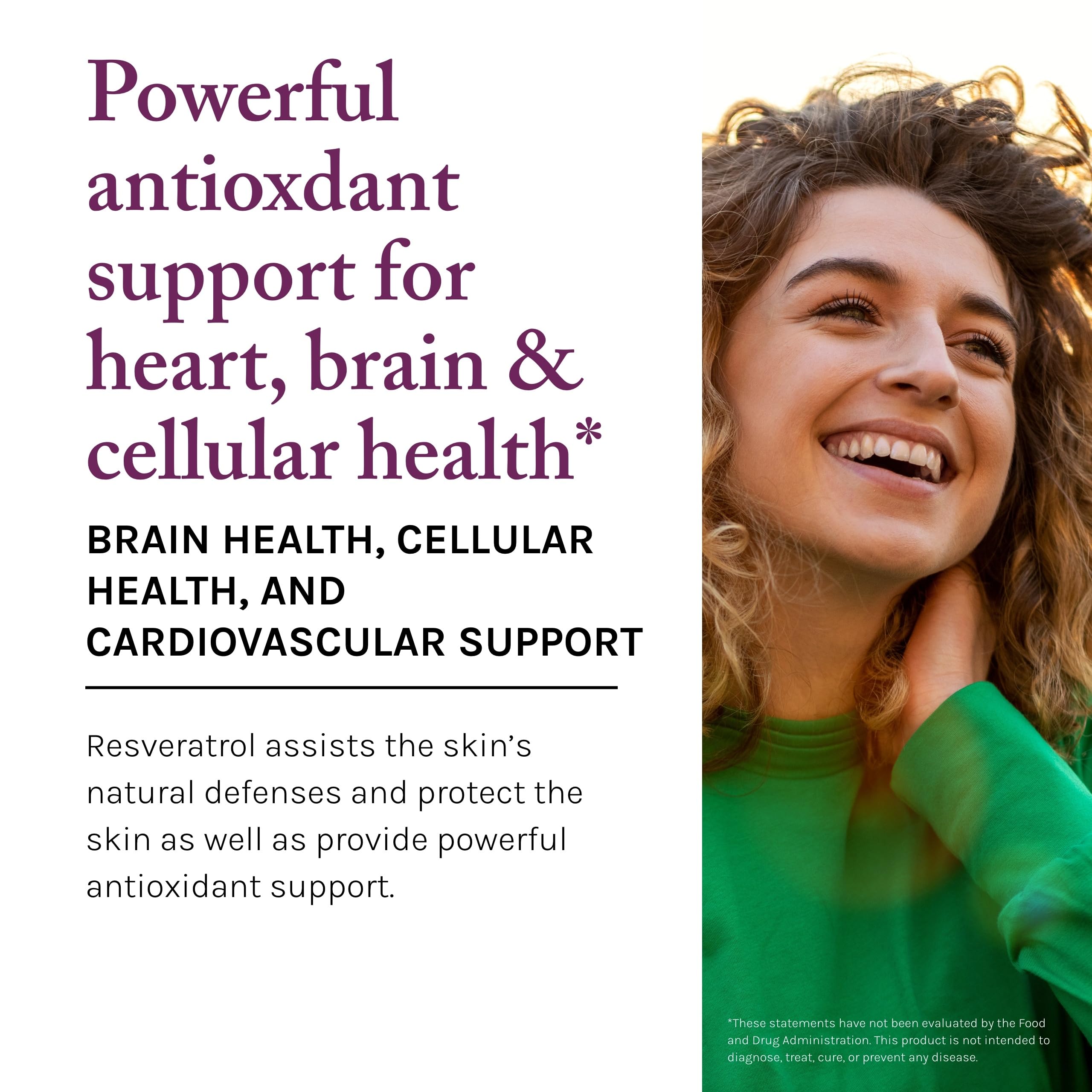 Text on bottle shows 30 veggie capsules for Reserveage Resveratrol Plus+.