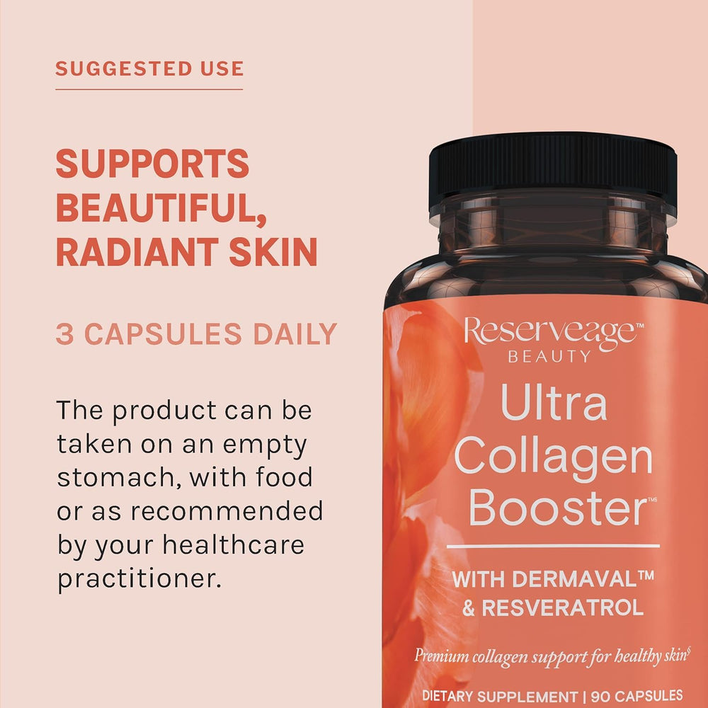 Flat lay of Reserveage beauty supplements, ready for daily routine