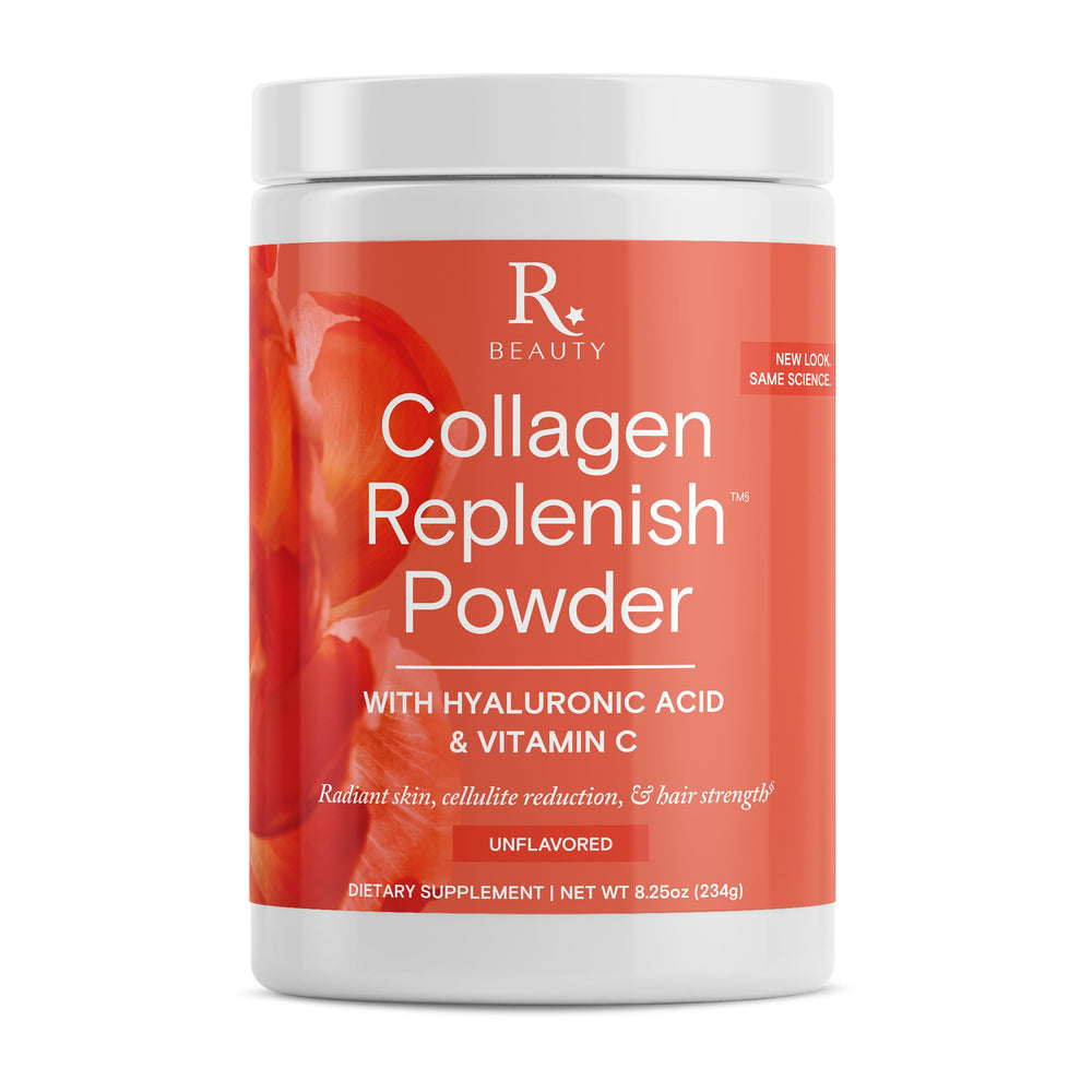 Reserveage Nutrition Beauty Collagen Replenish bottle shows no-taste formula for easy mixing.