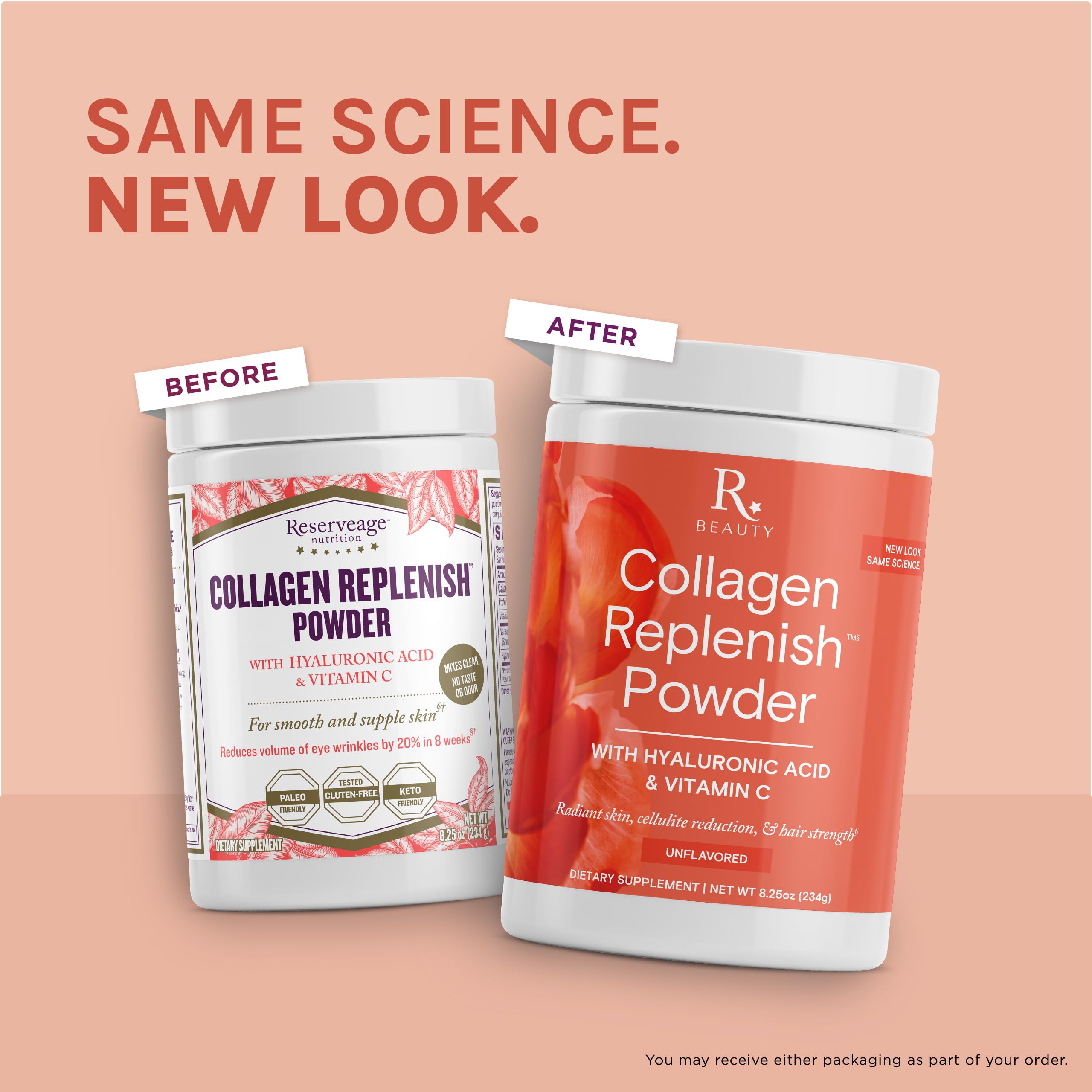 Reserveage Beauty Collagen Replenish packaging conveys high-quality, additive-free formula.