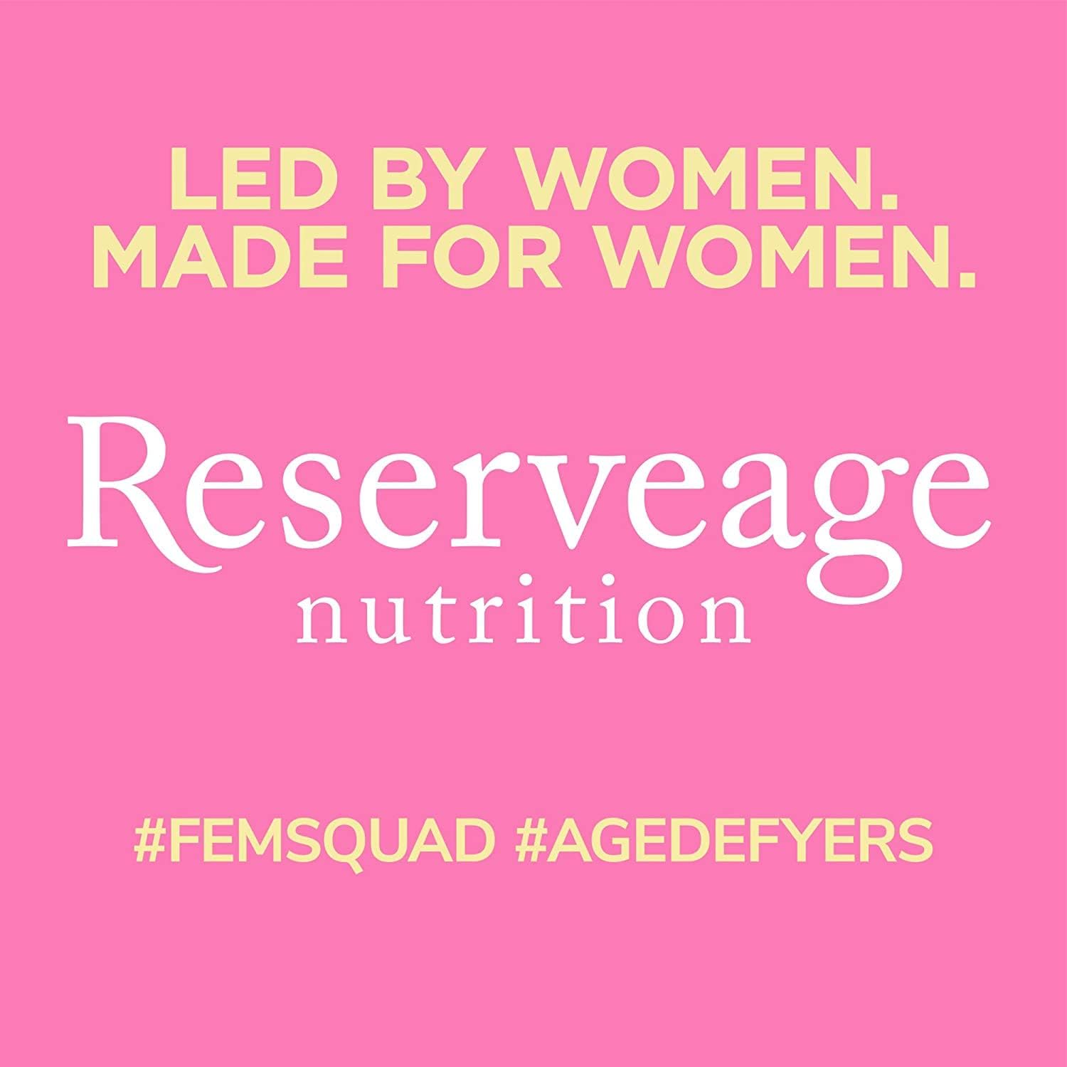 Reserveage Nutrition logo emphasizing a women-led wellness brand.