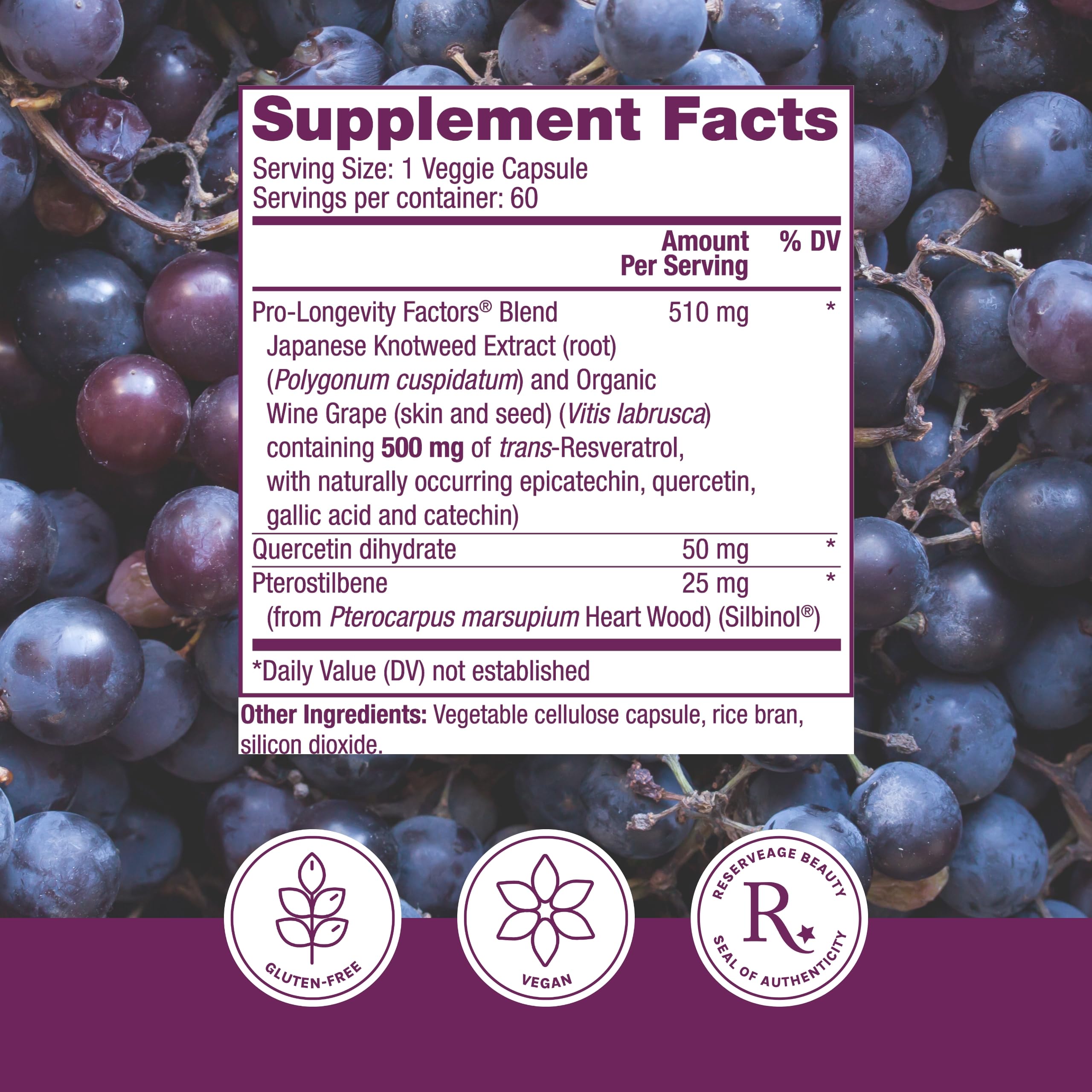 Reserveage Nutrition pterostilbene 500mg bottle highlights a complementary antioxidant option