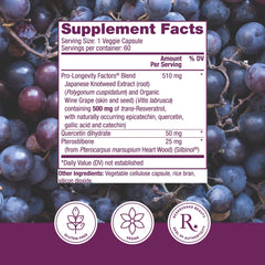 Reserveage Nutrition pterostilbene 500mg bottle highlights a complementary antioxidant option