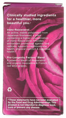 Reserveage Resveratrol 250 mg label close-up highlighting trans-resveratrol potency