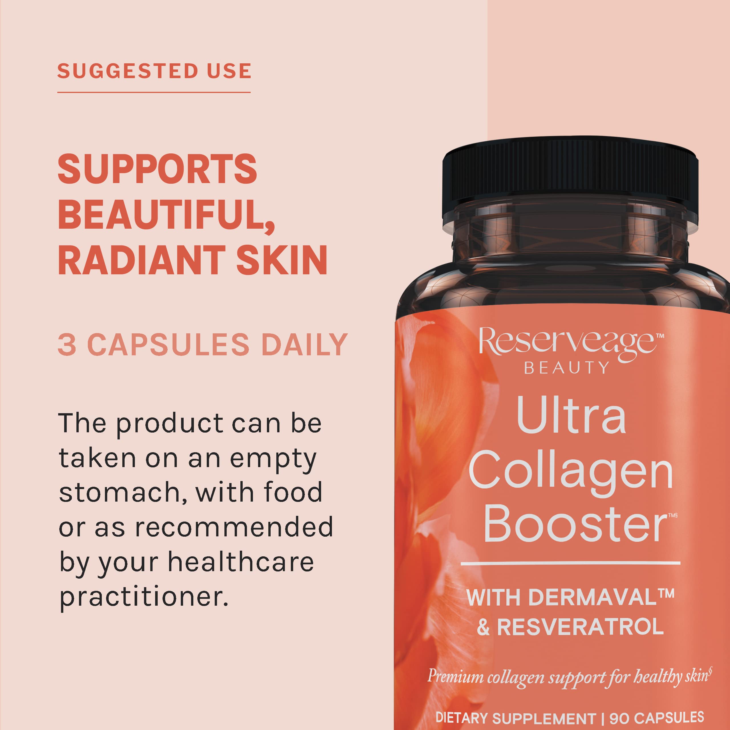 Reserveage Resveratrol antioxidant badge highlights skin vitality