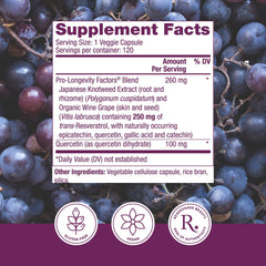 Reserveage Resveratrol capsules shown for daily wellness routines.