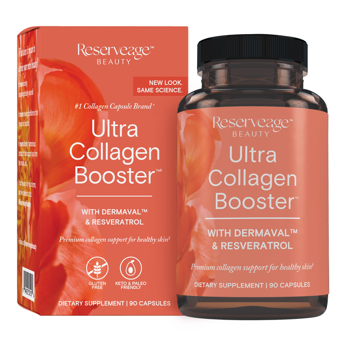 Reserveage Ultra Collagen Booster bottle promotes skin elasticity and hydration