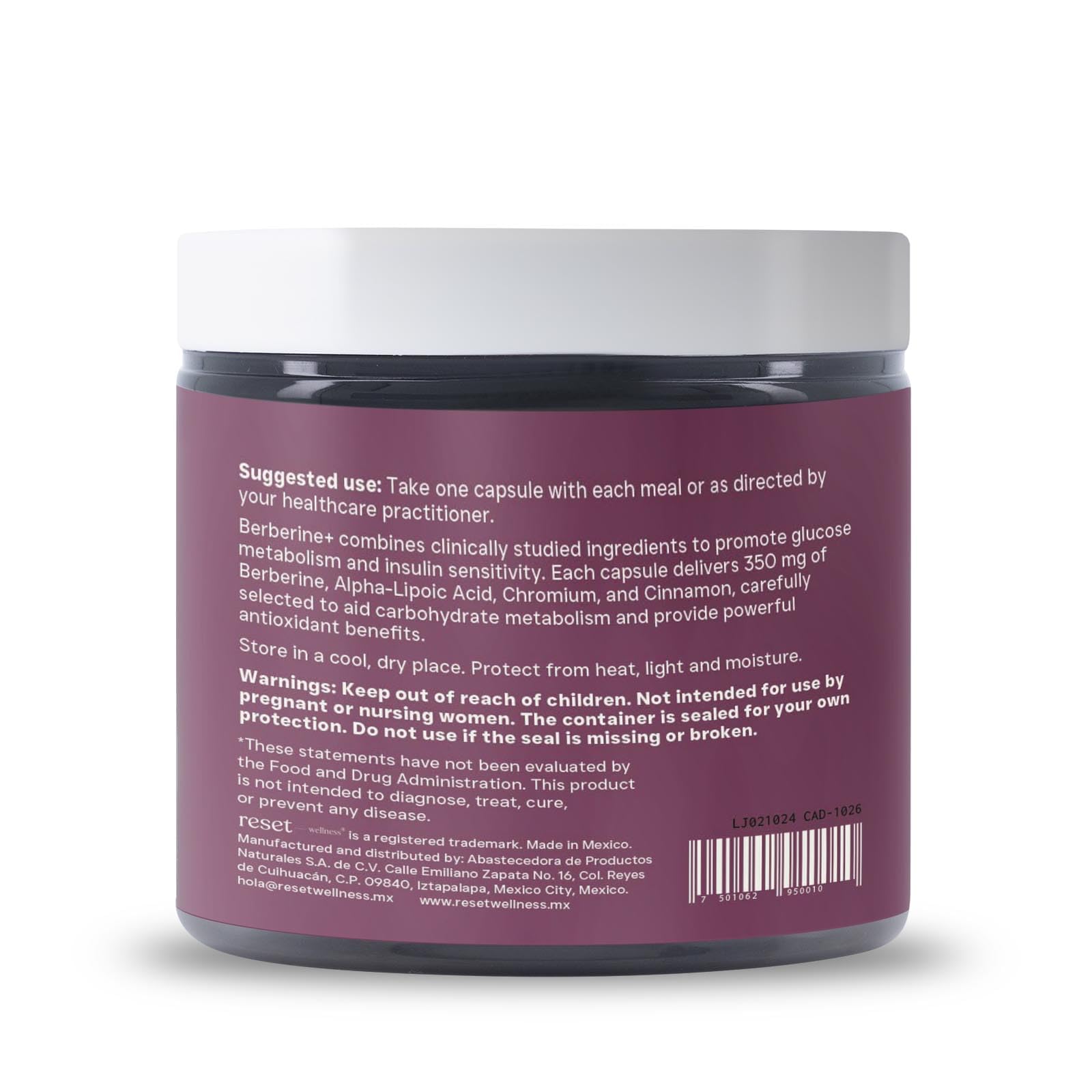 Reset Wellness Berberine+ GMP-certified facility icon emphasizes quality manufacturing