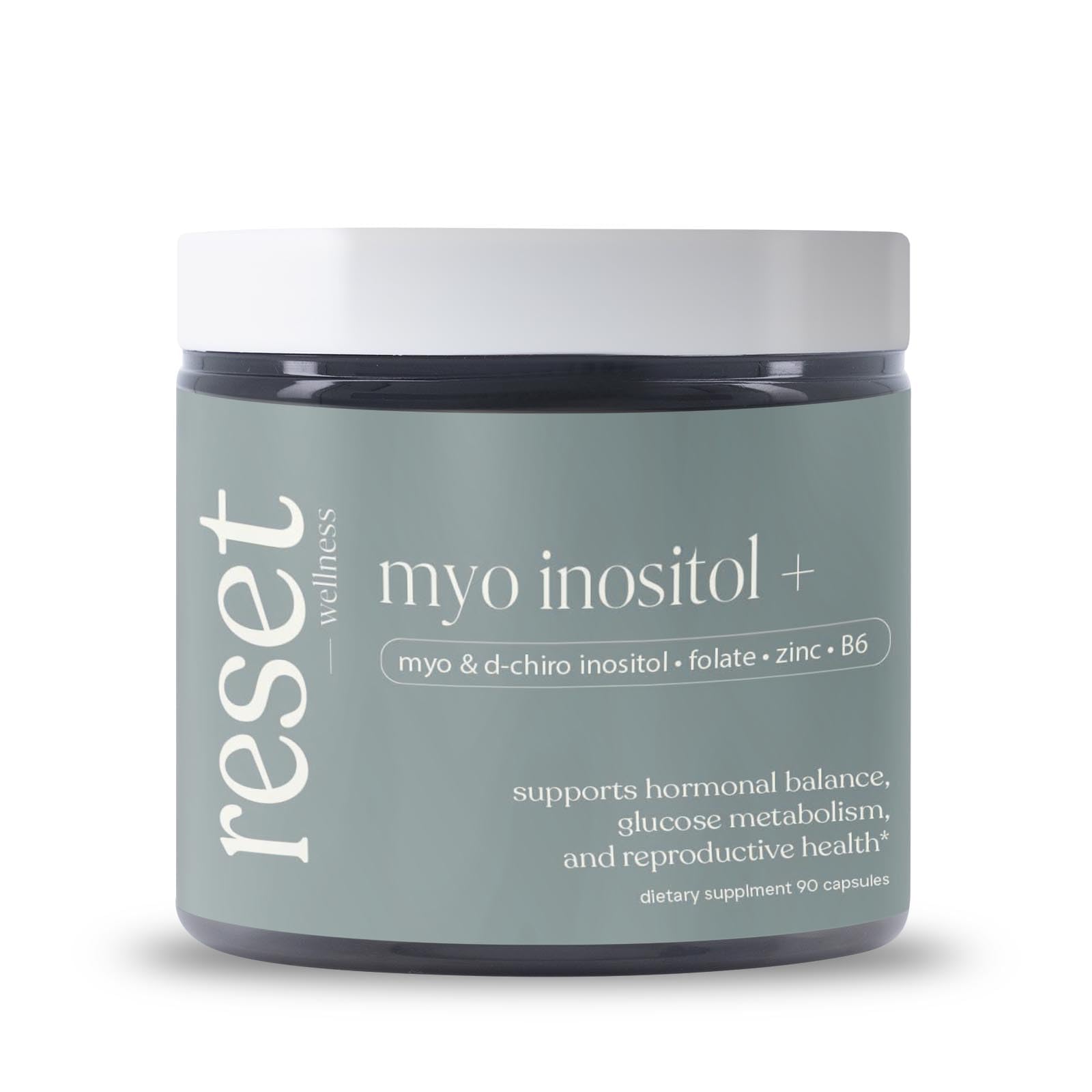 Reset Wellness Myoinositol Plus bottle front promoting hormonal balance support