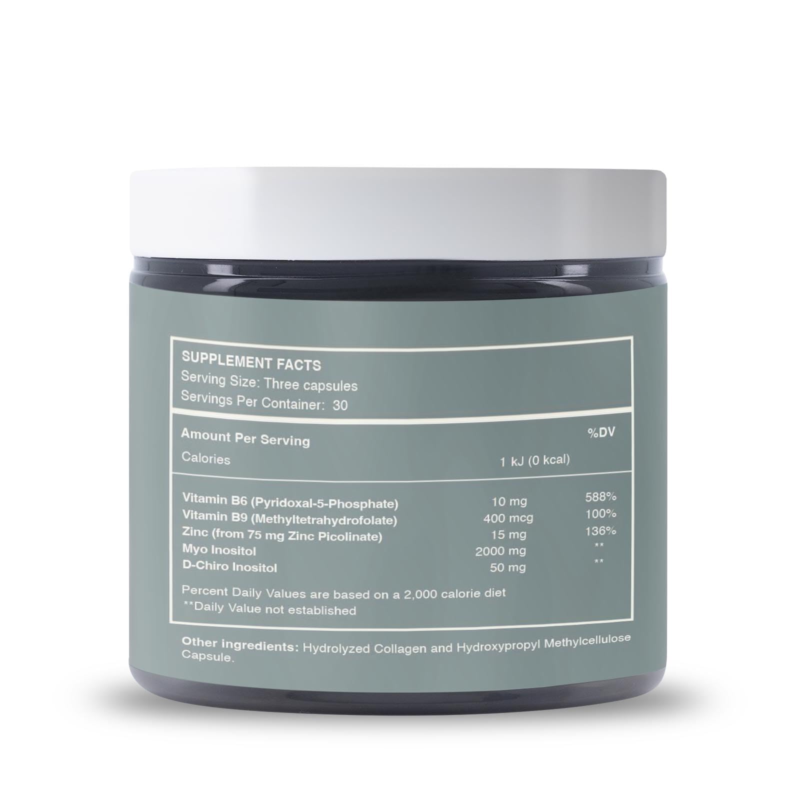 Reset Wellness Myoinositol Plus ingredient icons highlighting methylfolate zinc and B6