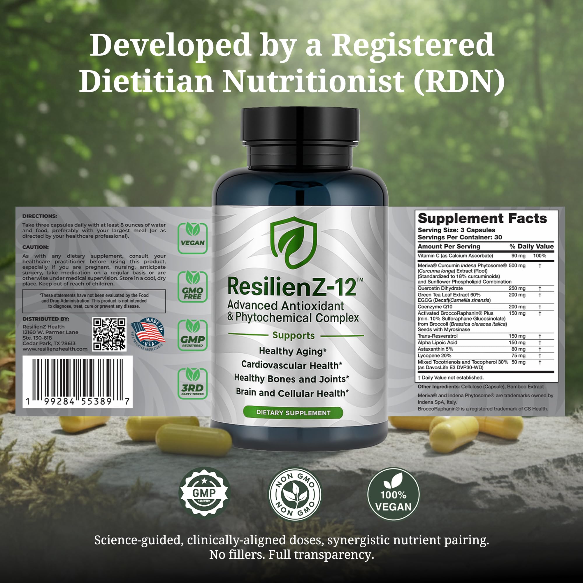 ResilienZ-12 astaxanthin capsules close-up for skin and eye wellness