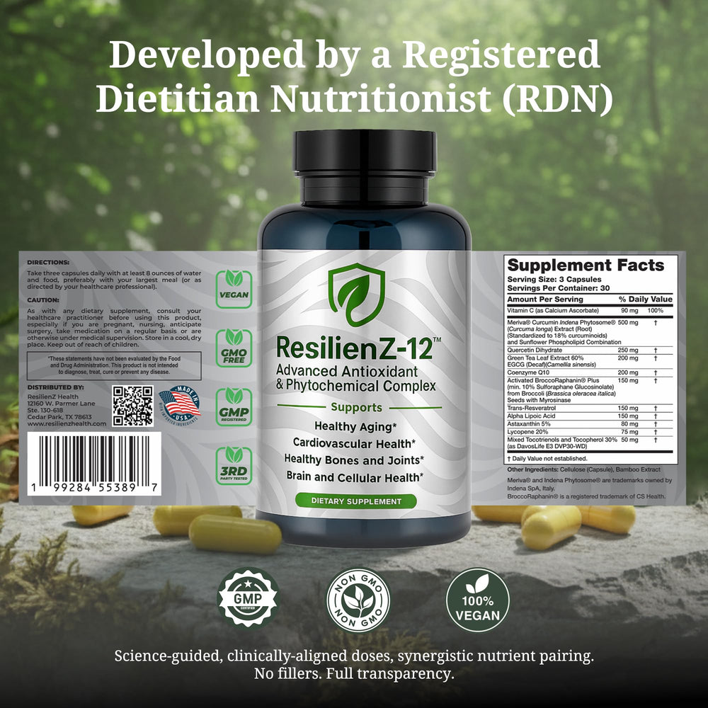 ResilienZ-12 astaxanthin capsules close-up for skin and eye wellness