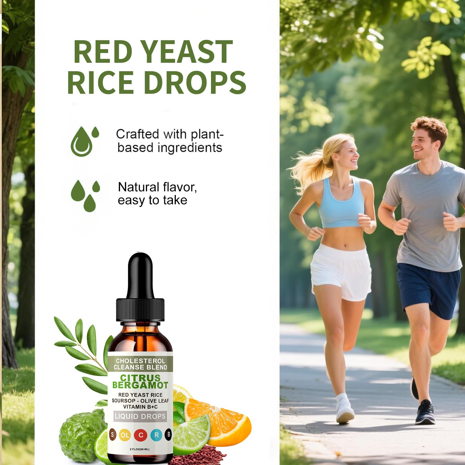 Illustration of citrus bergamot and soursop components in a natural plant-based blend.