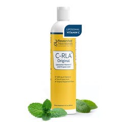 Researched Nutritionals C-RLA bottle front view showing high-dose peppermint vitamin C.