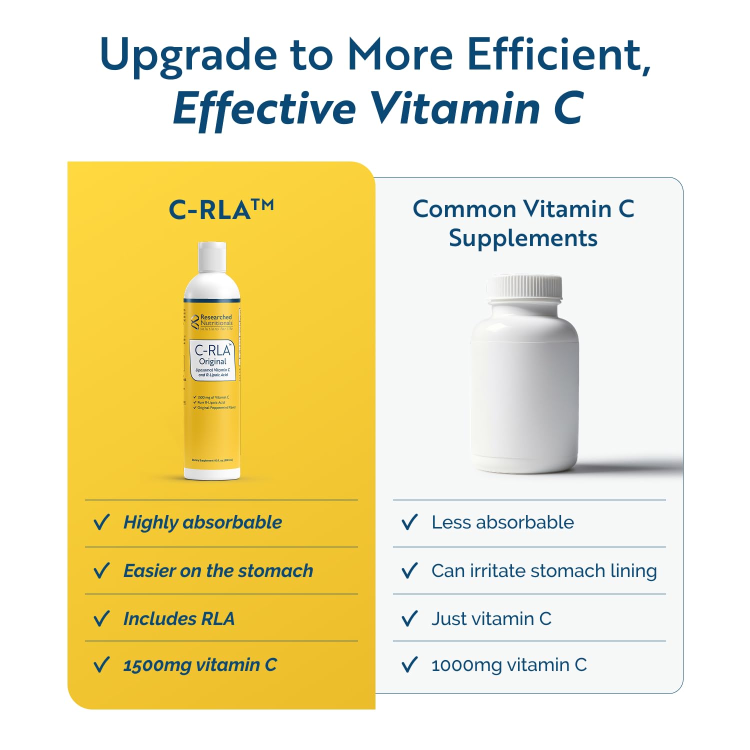 Researched Nutritionals C-RLA label close-up highlighting vegan and soy-free formula.