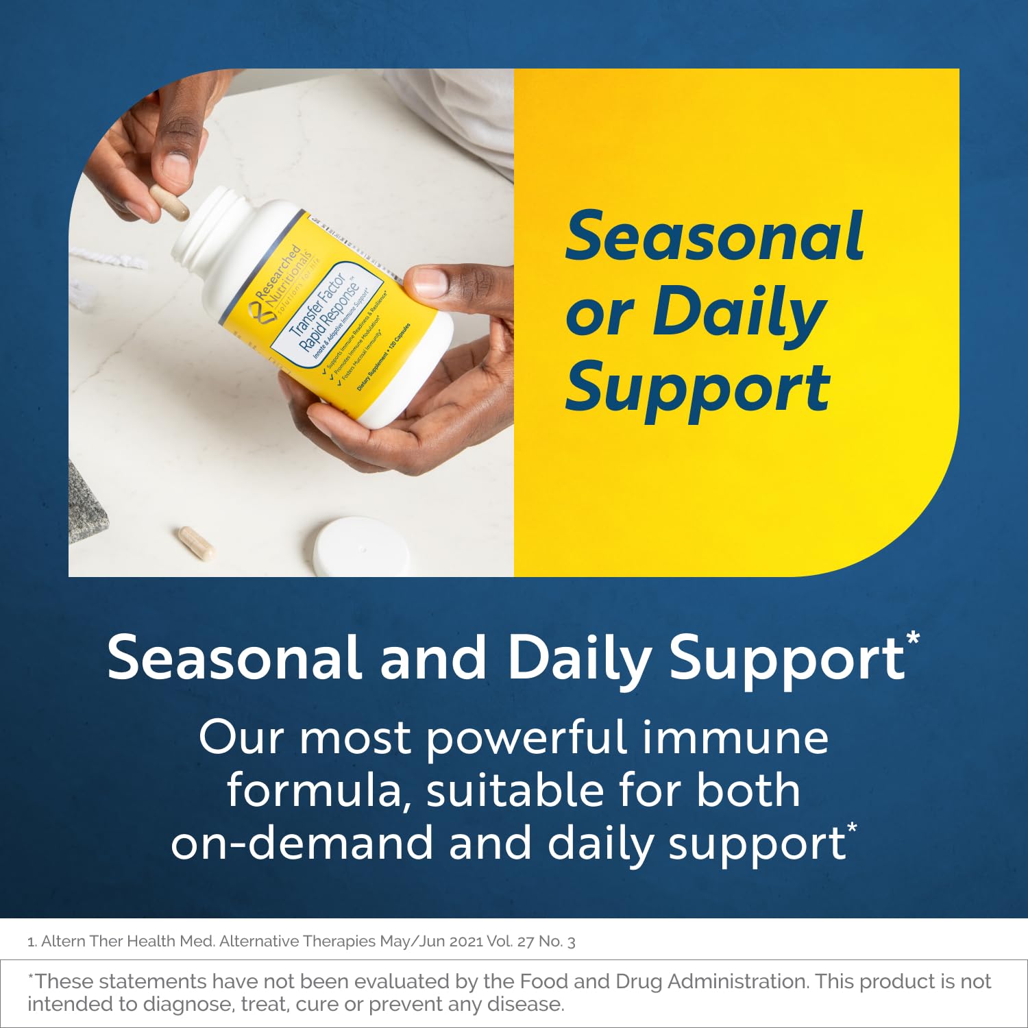 Researched Nutritionals Transfer Factor Rapid Response packaging box on display