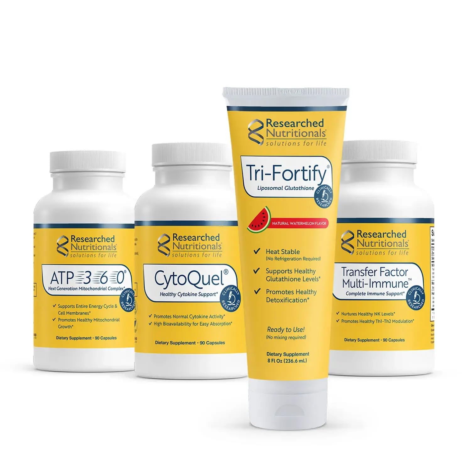 Researched Nutritionals Tri-Fortify bottle — liposomal glutathione support for cellular health