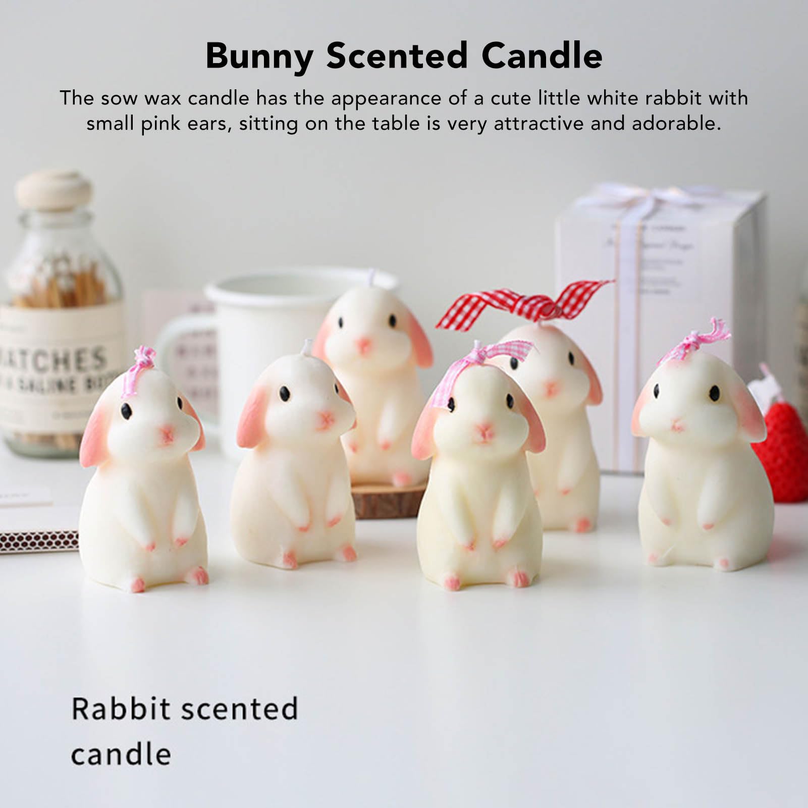 Restokki decorative bunny candle on shelf brightens bedroom and bathroom decor.
