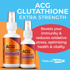 Results RNA ACG Glutathione label closeup highlights dosage and ingredients.