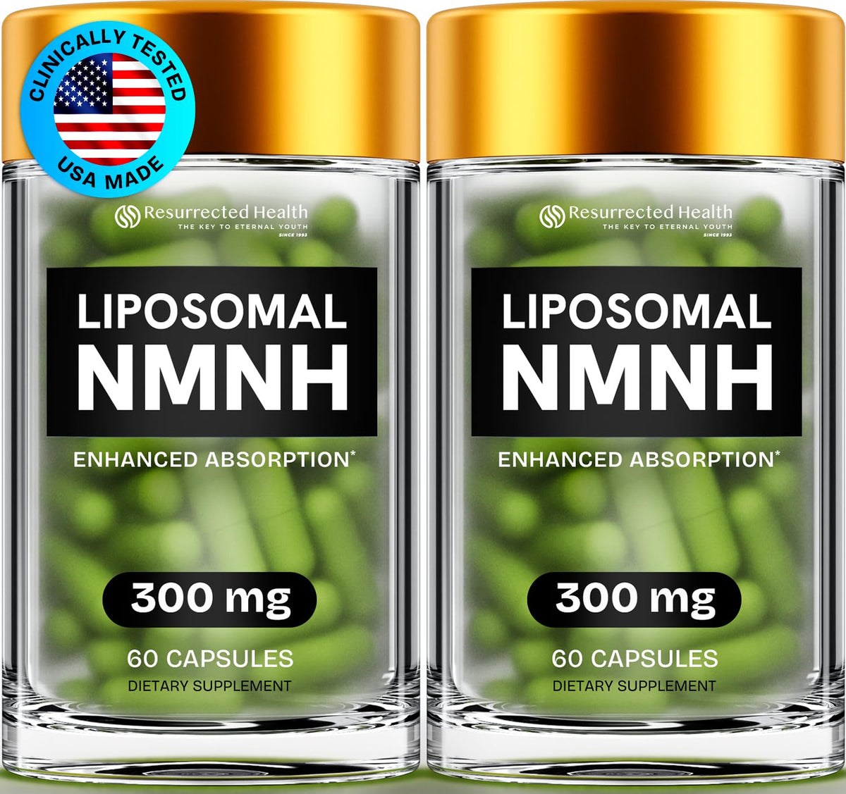 Resurrected Health liposomal NMNH bottle for daily energy support.