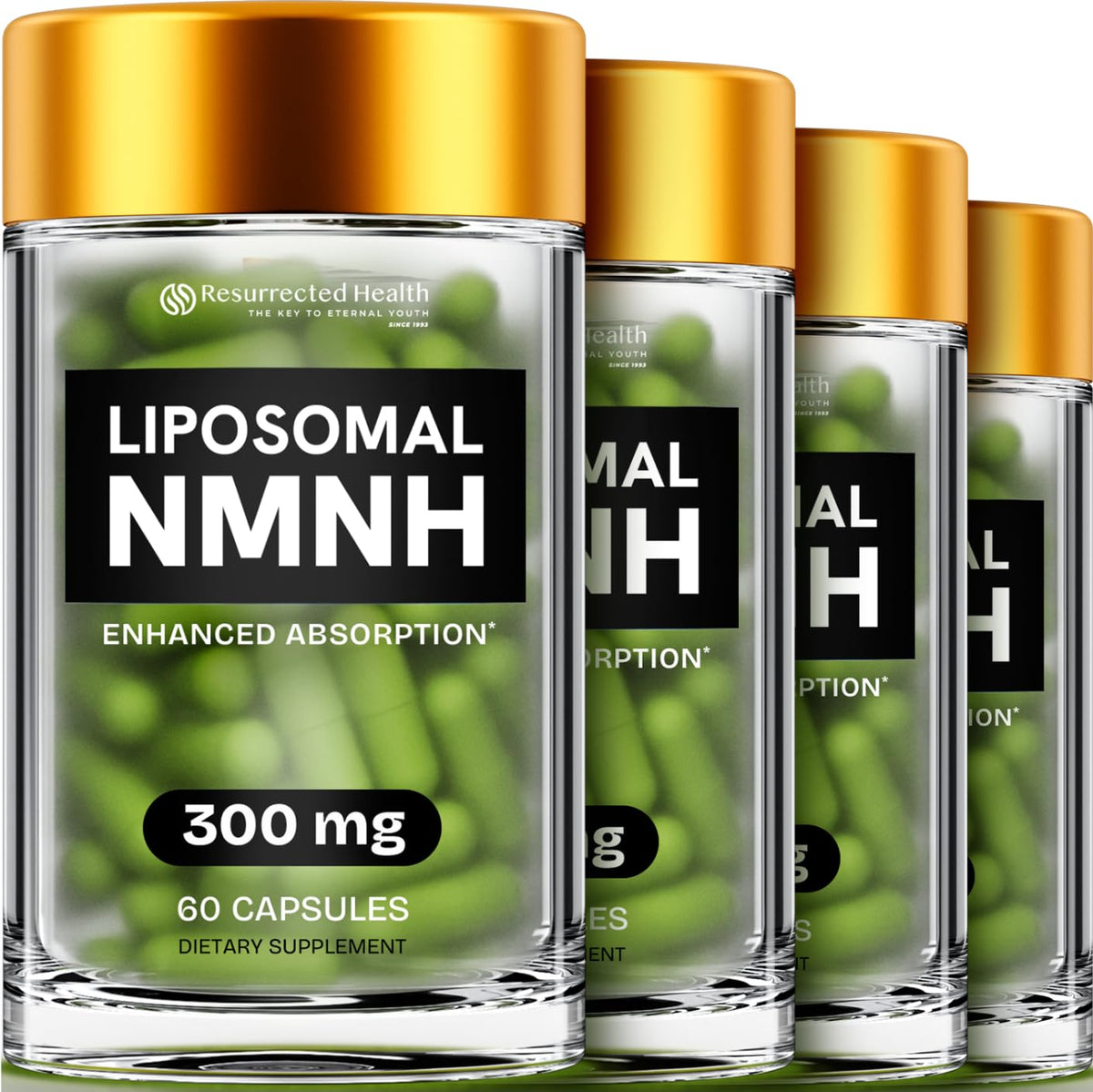 Resurrected Health Liposomal NMNH bottle 300mg supports cellular energy through liposomal delivery.