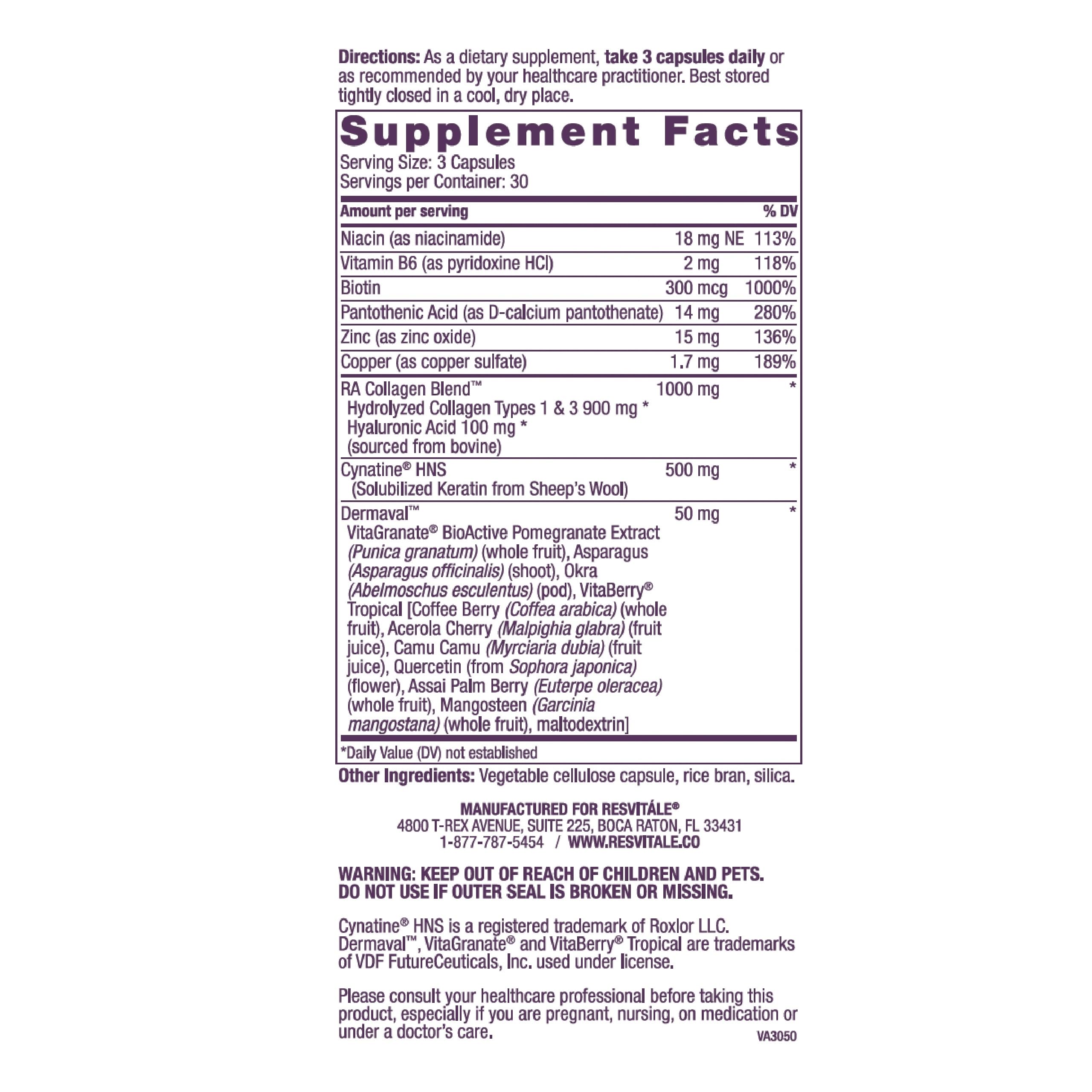 Close-up of ResVitale Beauty 3 capsules showing vegetarian formula.