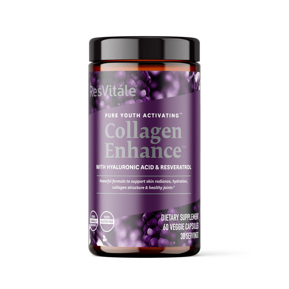 ResVitale Collagen Enhance bottle front suggesting hydrated, radiant-looking skin