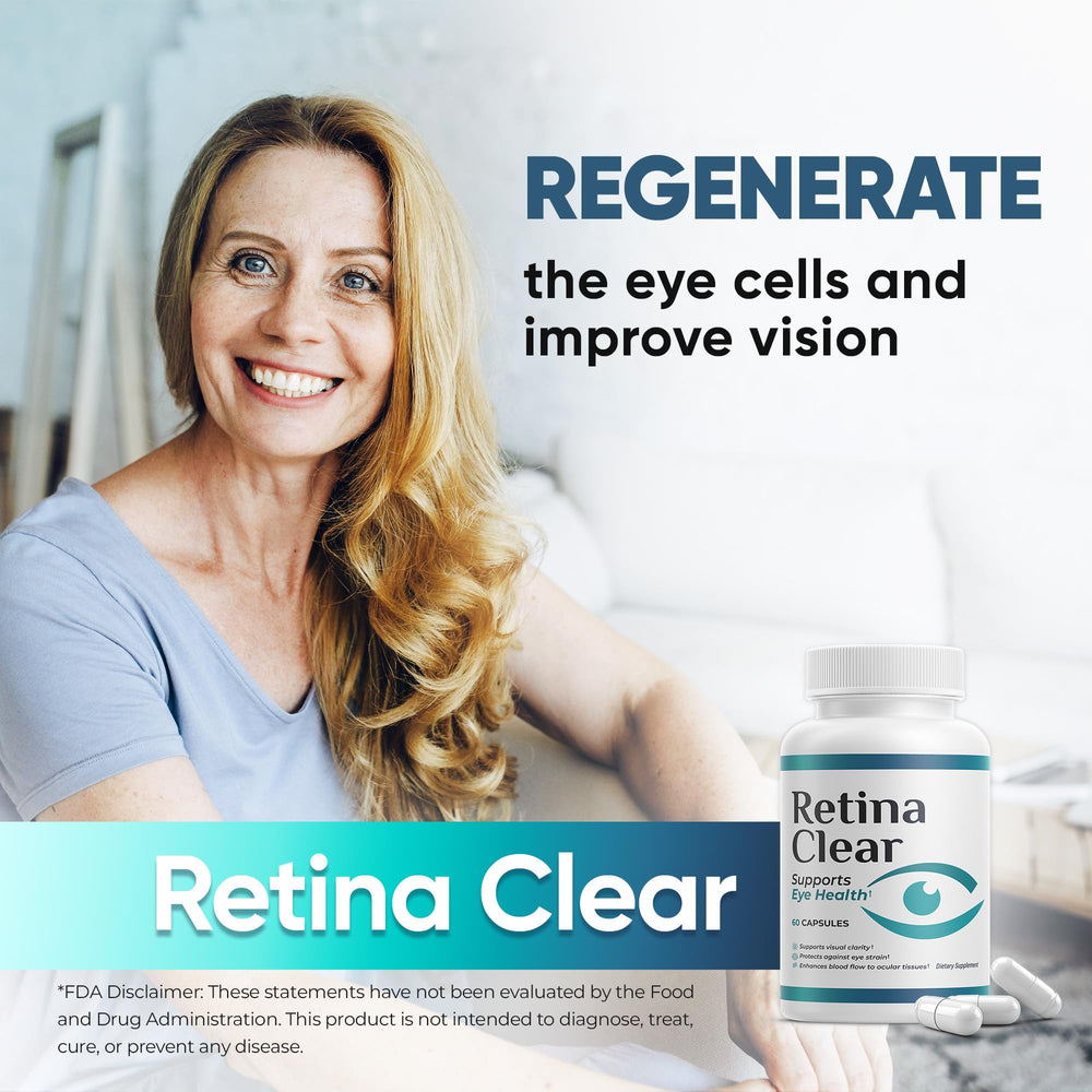 Retina Clear bottle on wooden desk with natural lighting.