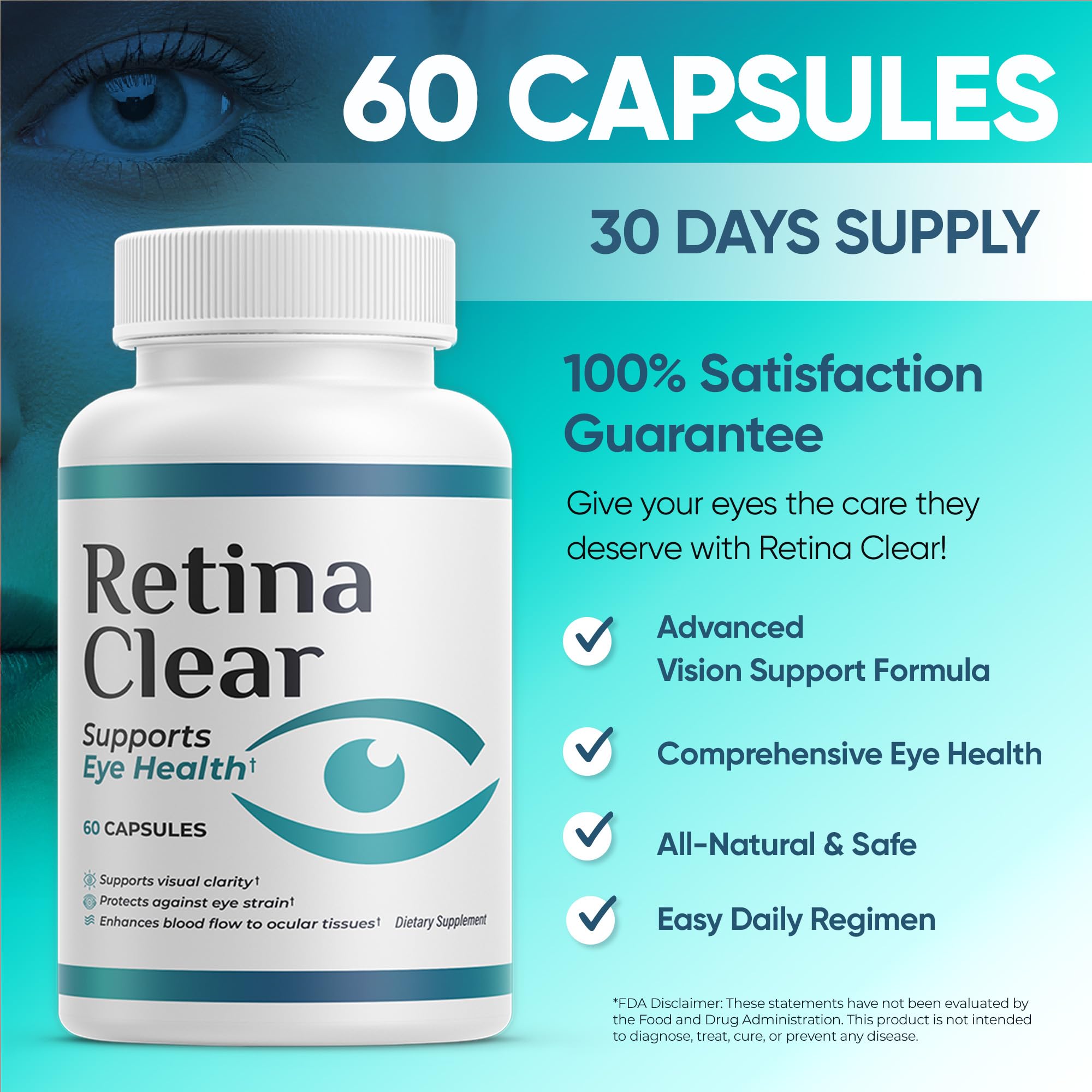 Retina Clear label detail highlighting ingredients like lutein and zeaxanthin.