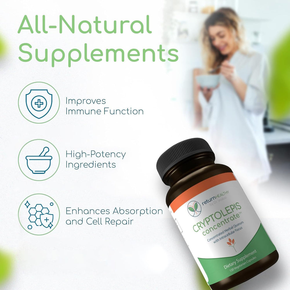 Return Healthy Cryptolepis Concentrate pour shows concentrated extract for quick intake.