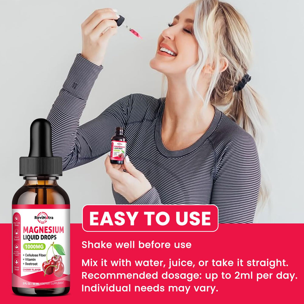 ReviNutra Magnesium Liquid Drops fiber beetroot blend for digestive-friendly energy.