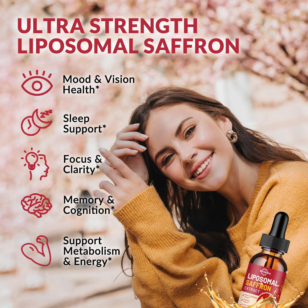 ReviNutra saffron liposomal drops pour shows fast absorption and convenience.