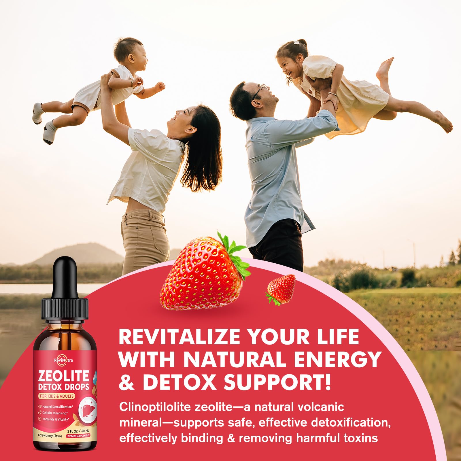 ReviNutra Zeolite Detox strawberry flavor profile.