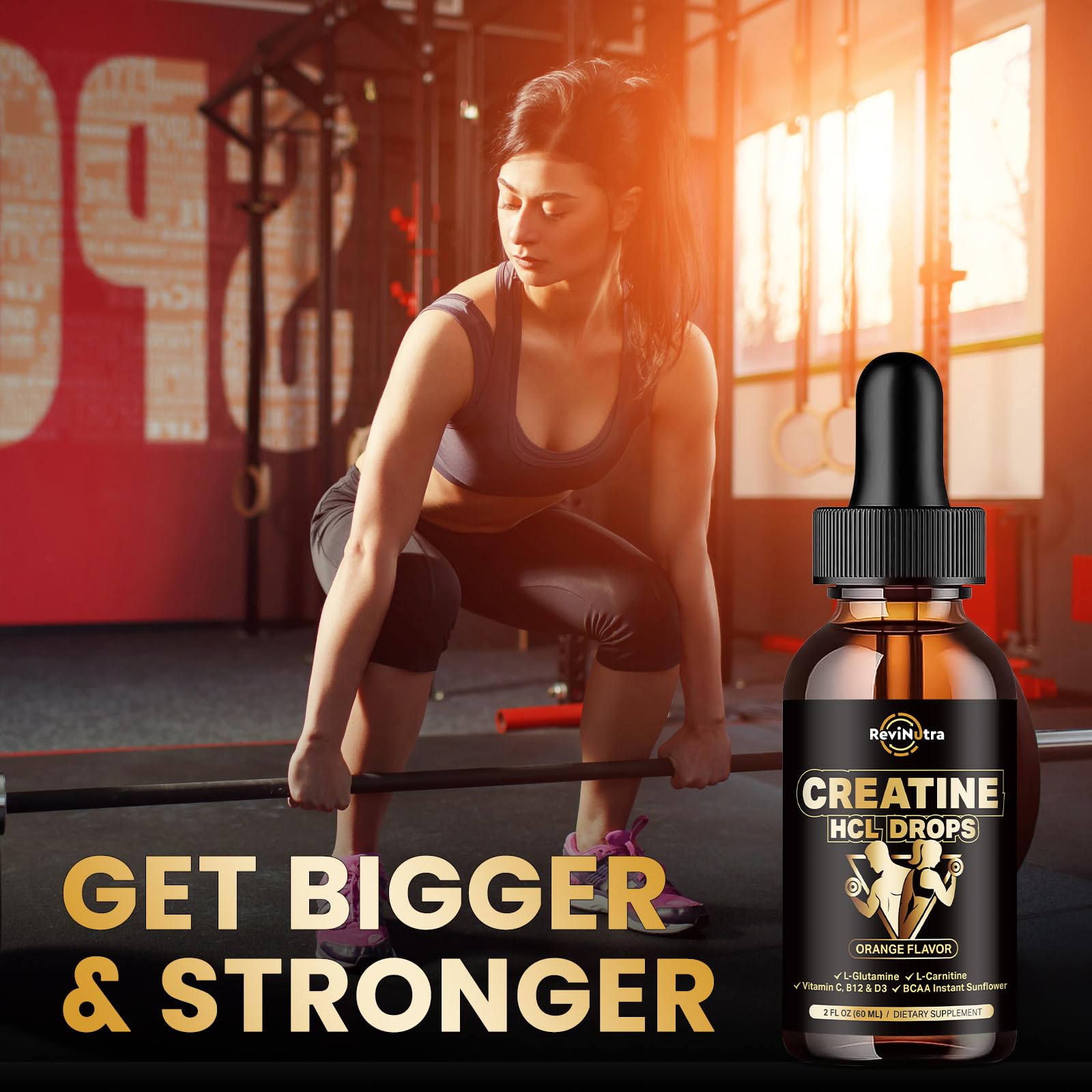 ReviNutra label close-up highlights 1500 mg creatine HCL per serving.