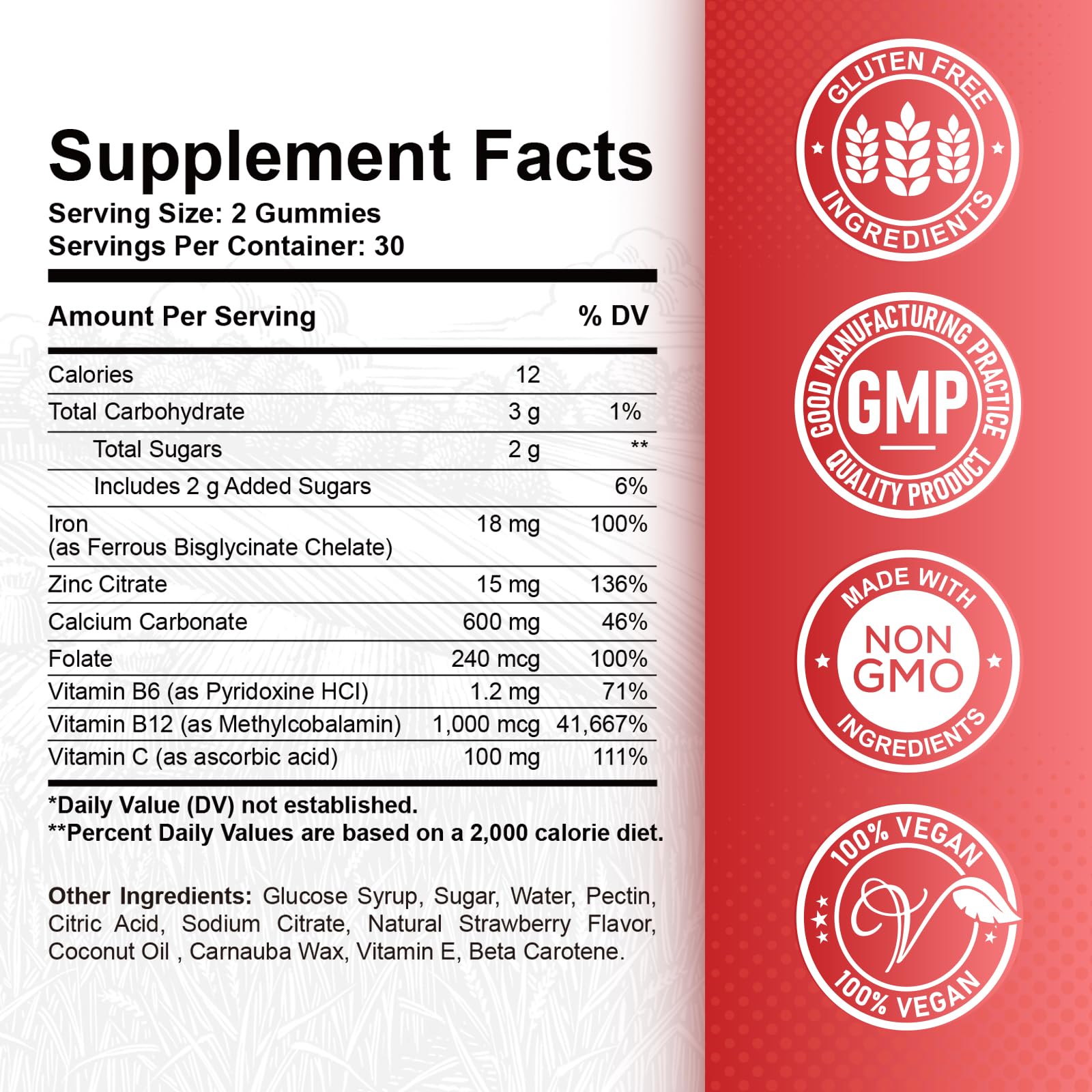 ReviNutra Iron Gummies on kitchen counter with fruits for daily energy support