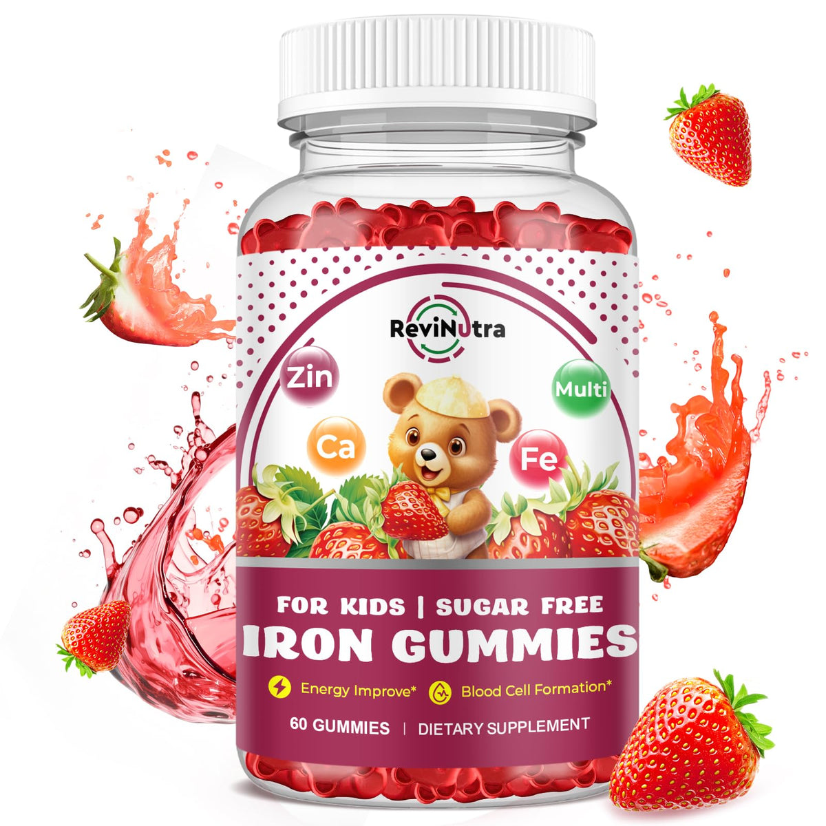 ReviNutra Iron Gummies for Kids bottle shown for easy daily iron support