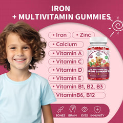 ReviNutra Iron Kids Gummies strawberry flavor on label for daily nutrition