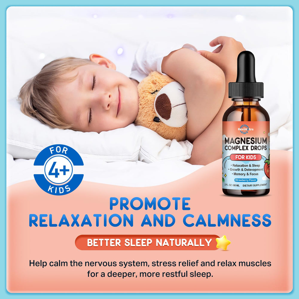 ReviNutra magnesium drops ingredients closeup highlights minerals and vitamins.