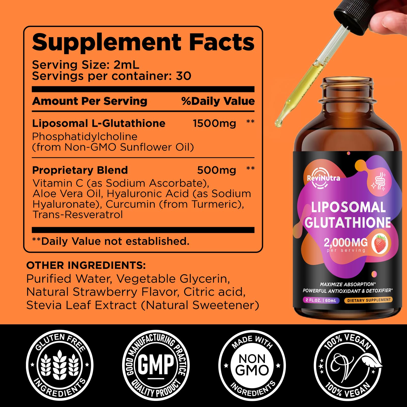 Daily-use setup with dropper and ReviNutra glutathione for liver-friendly routine.