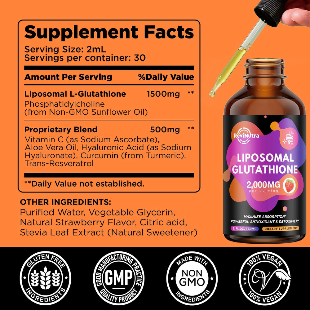 Daily-use setup with dropper and ReviNutra glutathione for liver-friendly routine.