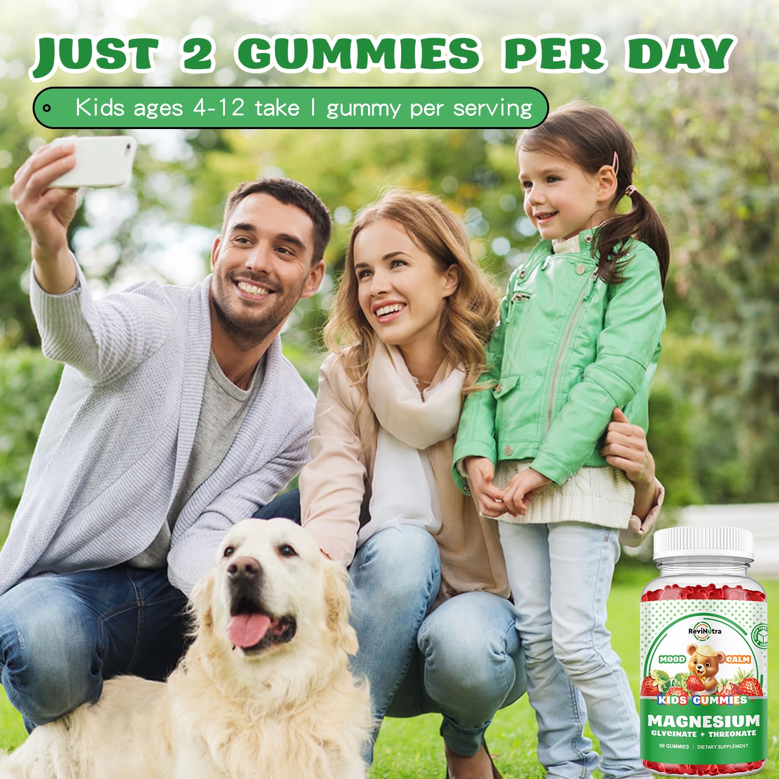 ReviNutra magnesium complex bottle with vitamins D3 and B6 on a kitchen counter.