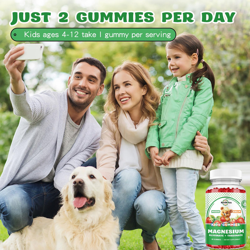 ReviNutra magnesium complex bottle with vitamins D3 and B6 on a kitchen counter.