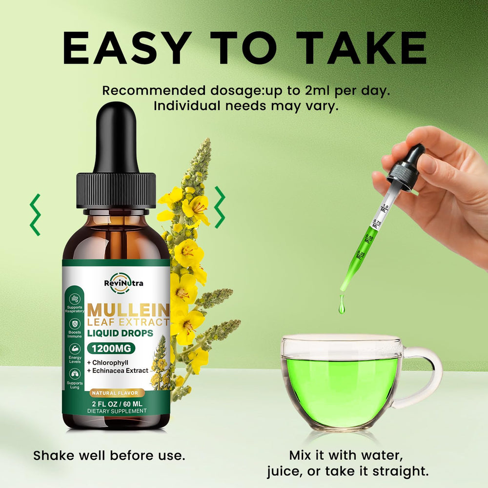 ReviNutra Mullein Drops packaging emphasizes non-GMO formulation.