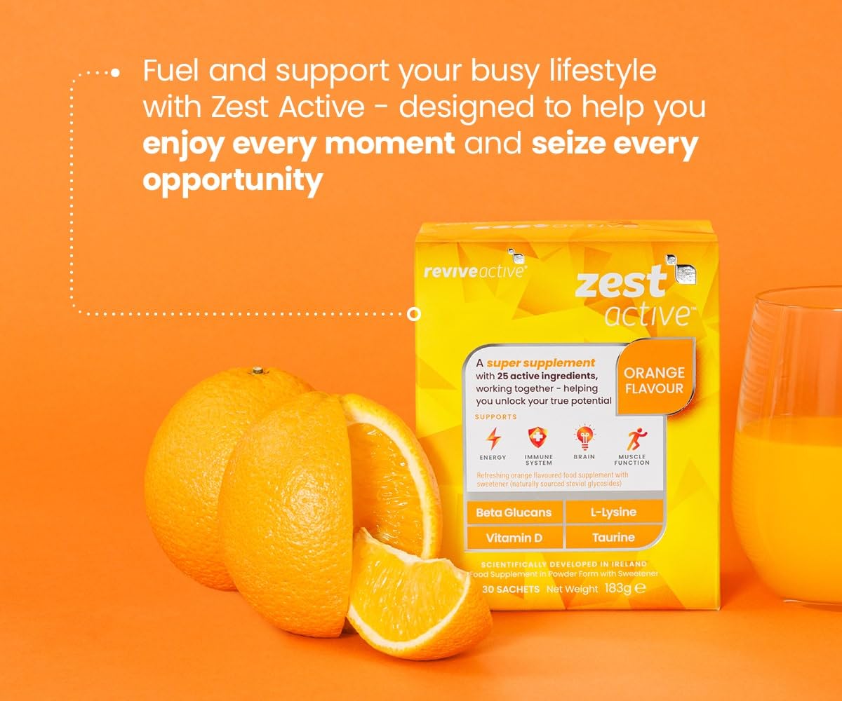 Ingredient visual highlighting Wellmune, L-Lysine, and L-Theanine in Zest Active.