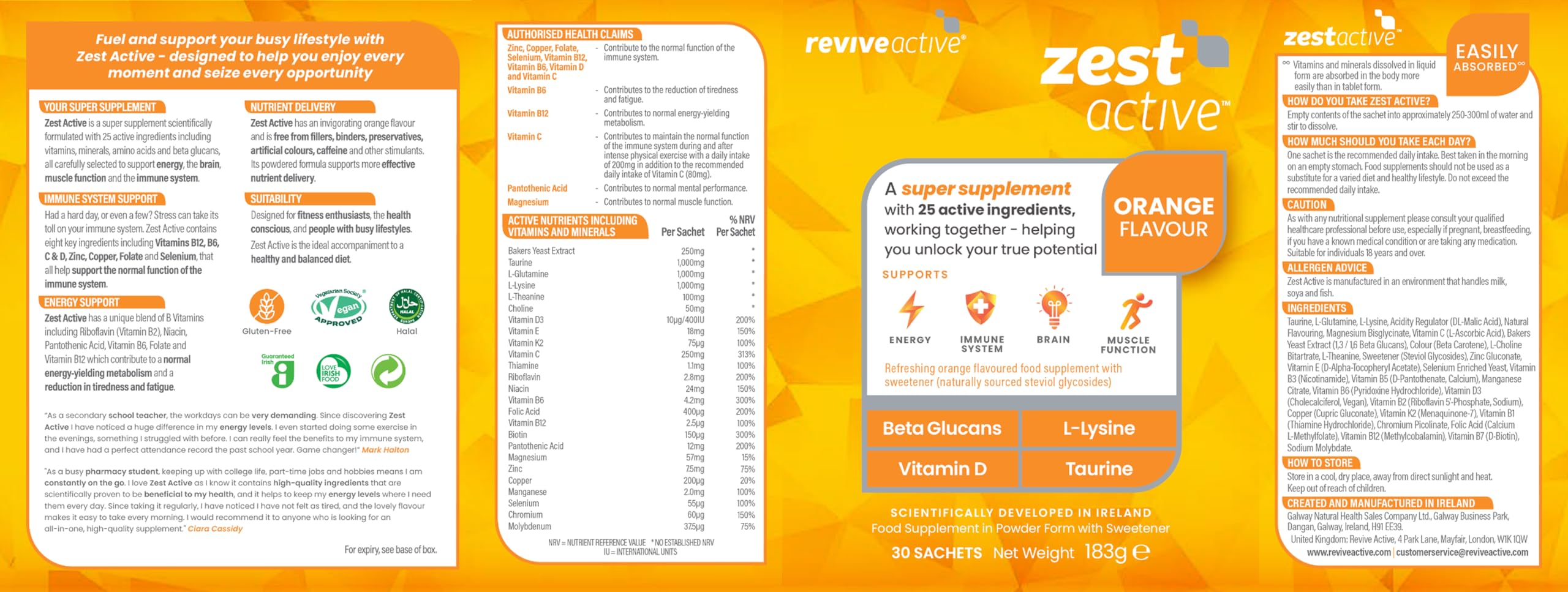 Travel-friendly sachets arrangement for on-the-go Zest Active use.