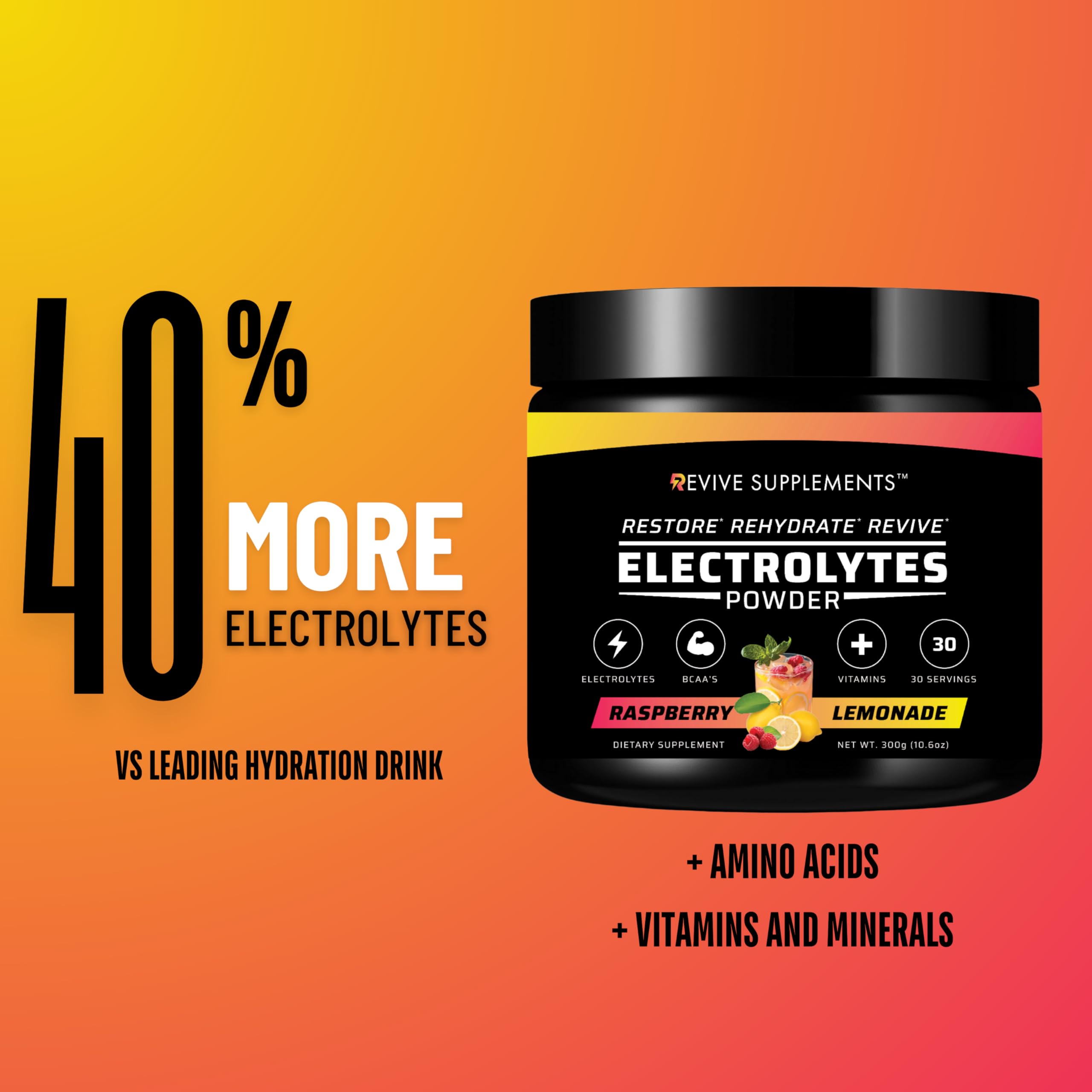 Revive Supplements Advanced Electrolytes Powder pours into a glass for quick hydration