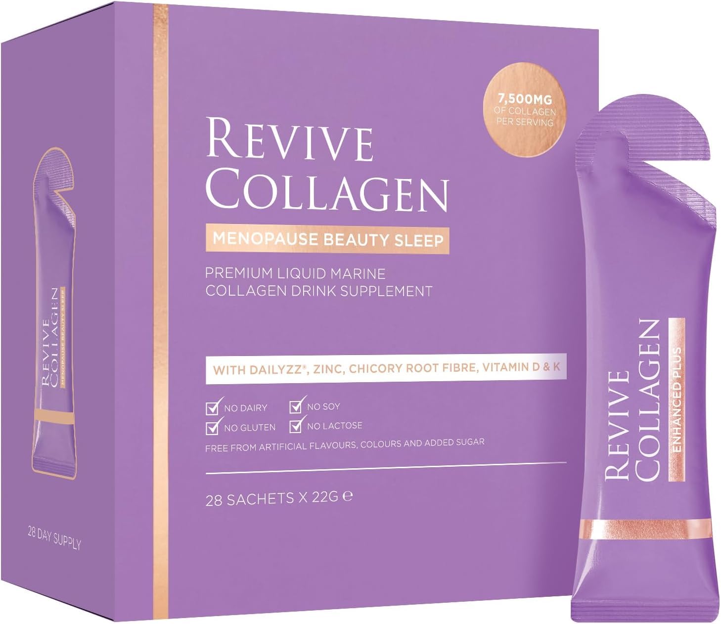 Revive Collagen Menopause Sleep bottle shows apple flavor for restful nights.